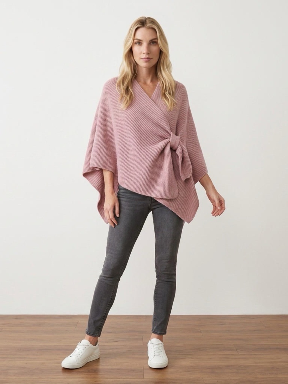 Solid Knitted Cape With Pull Through Closure O/S NWT Pink